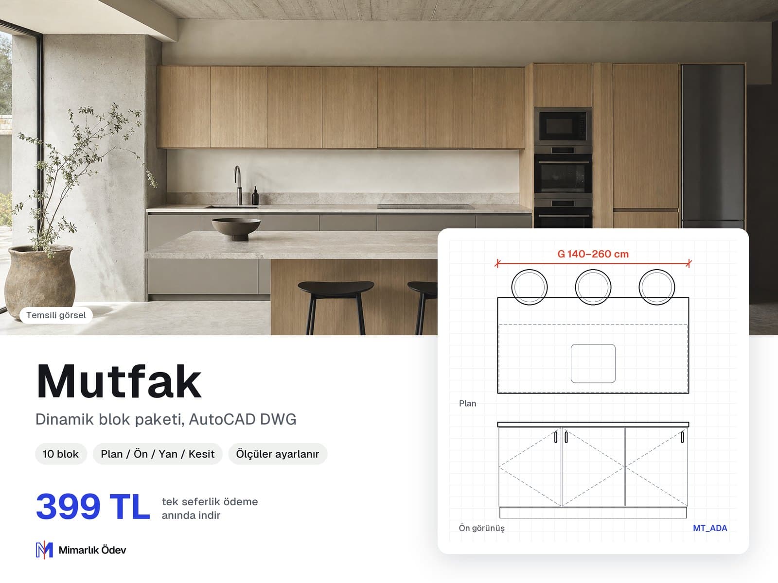 Mutfak tefriş blokları DWG paketi