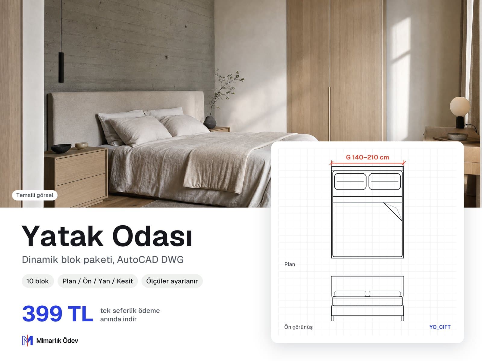 Yatak Odası tefriş blokları DWG paketi