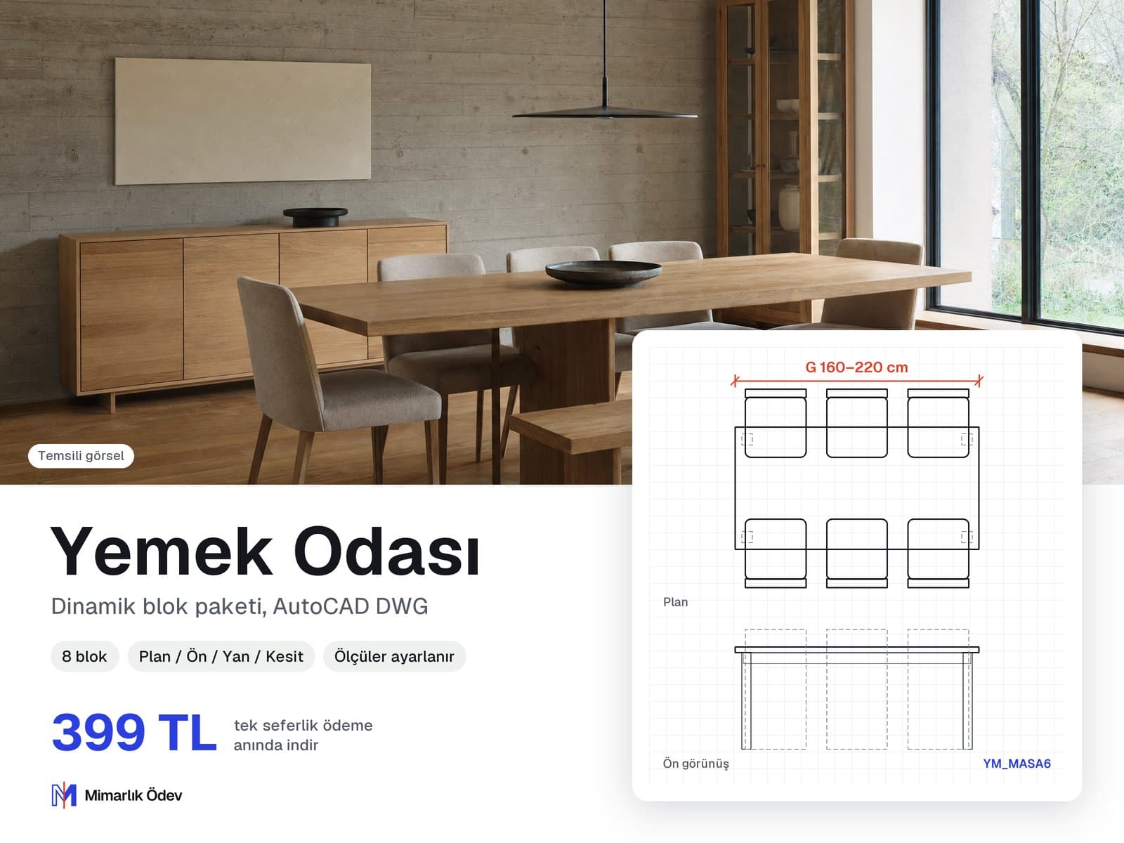 Yemek Odası tefriş blokları DWG paketi