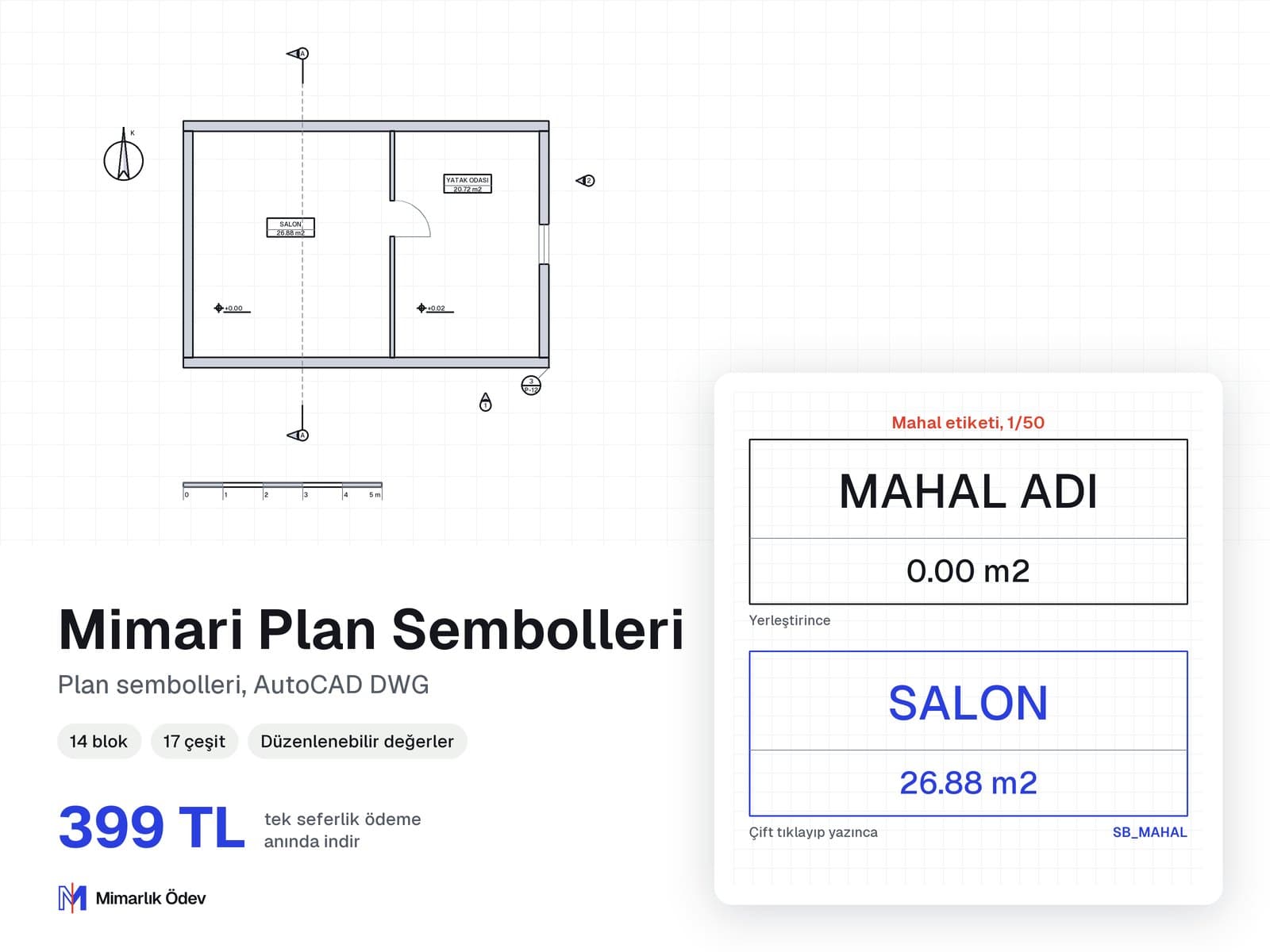 Mimari Plan Sembolleri tefriş blokları DWG: örnek bloğun plan ve ön görünüşü